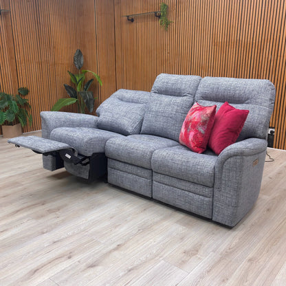 Parker Knoll ‘Hudson 23’ Dash Blue 001497-0080 Tight Weave Fabric 3 Seater Power Recliner Sofa