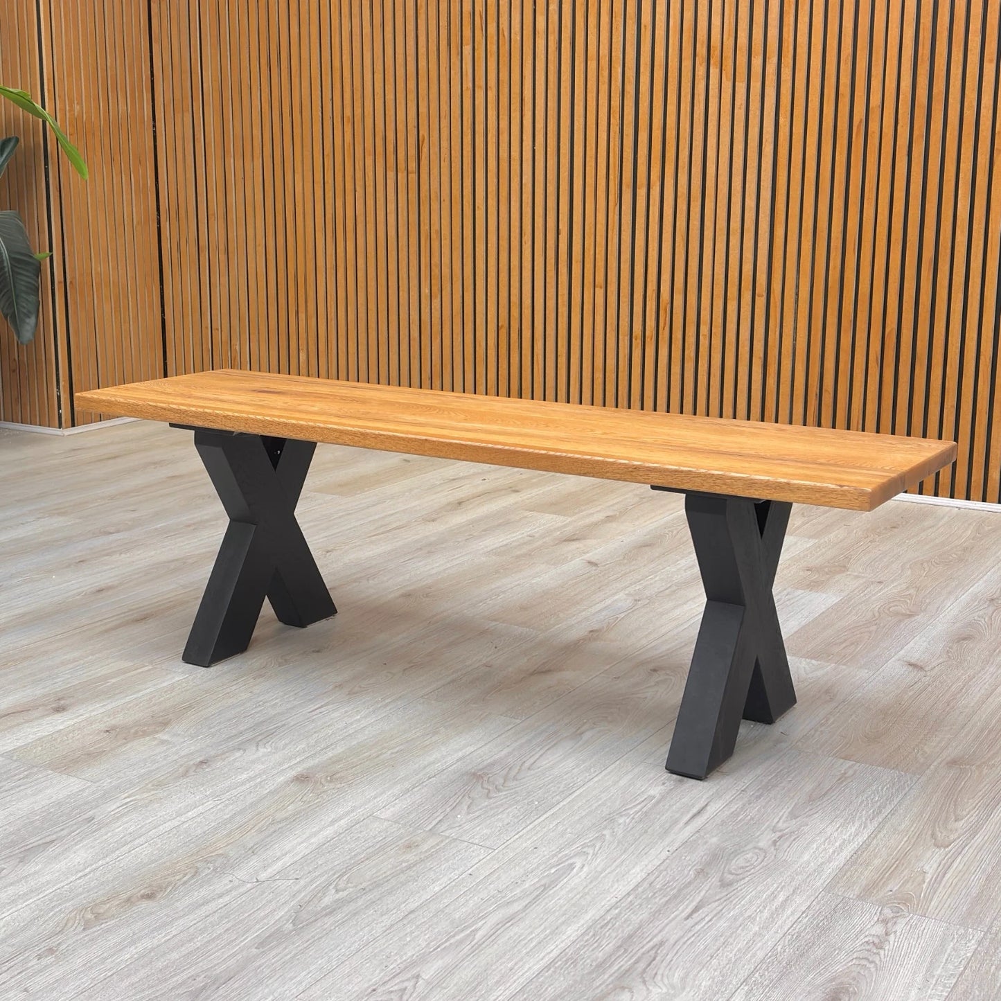 Bodahl ‘Terra’ 01 Oiled Solid Oak Compact 140cm Dining Bench with Metal X-Shaped Legs