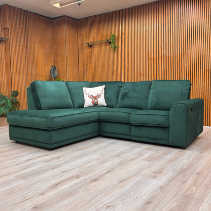 ‘Orka’ Forest Green Sensual Velvet Right Hand Facing Arm Open End Chaise Manual Recliner Corner Sofa