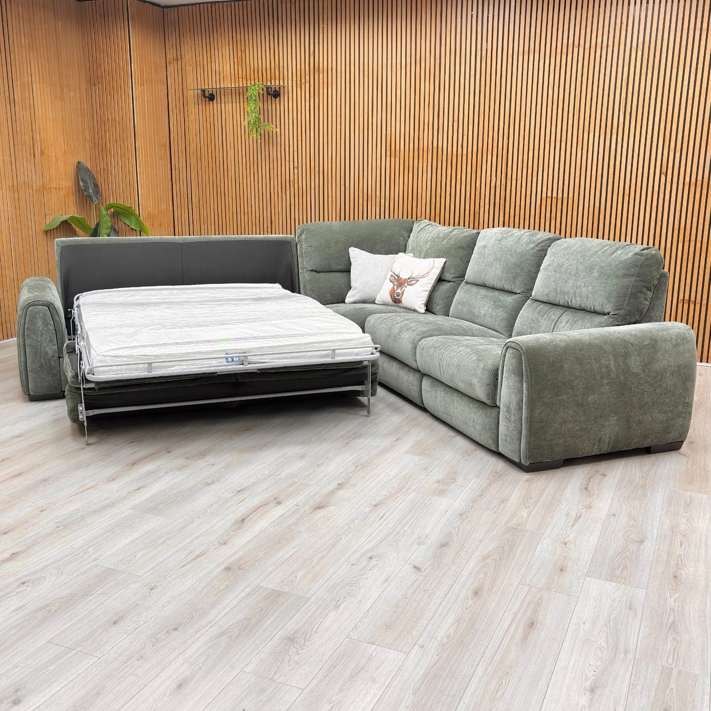 Flex Forest Green Corner Sofa Converted into a Double Sofa Bed with Foam Mattress