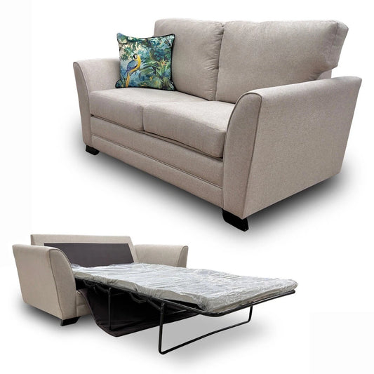 ‘Poppy' Beige Linen Fabric Large 2 Seater Sofa Bed