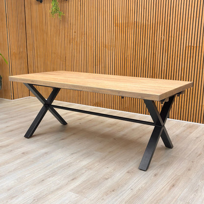 Side view of the Saturn Dining Table showing the proportion and height of the fixed table.