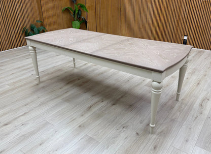 Lifestyle shot of the dining table in a contemporary dining room setting.