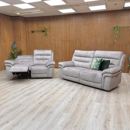 'Berlin’ Light Grey Be-0102 Dapple Velvet Power Recliner 3 + 2 Seater Sofa Set