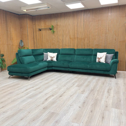 'Contempo' Fab-Meo-R37 Emerald Green Velvet Left Hand Facing Open Chaise End Corner Sofa + Armless Unit