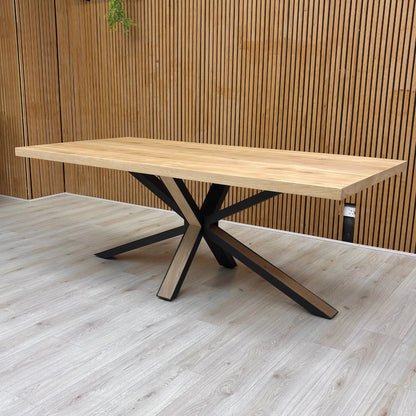 Side profile view showing the tabletop thickness and leg structure.