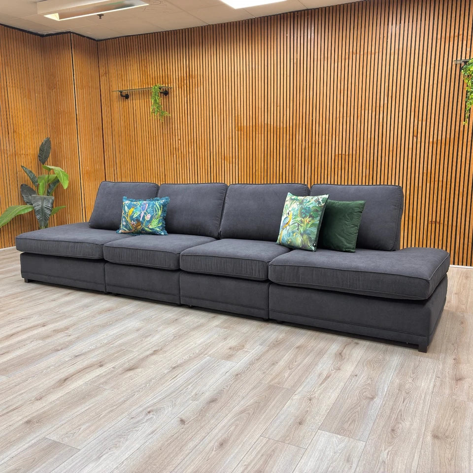 'Orka' Black Plaza Linen Open Ended 4 Seater Sofa