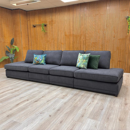 'Orka' Black Plaza Linen Open Ended 4 Seater Sofa