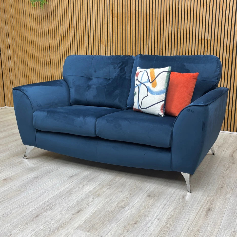 Full view of the Navy Blue 2-seater sofa in a living room setting.