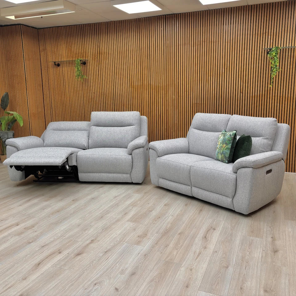 View showing the two matching power recliner sofas (3-seater and 2-seater) together as a set.