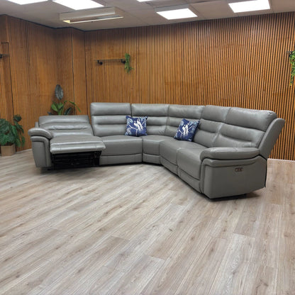 ‘Berlin' Natural Ash La-4825 Leather Power Recliner Modular 2 Corner 2 Sofa with Power Headrests + Power Recliner Armless Unit
