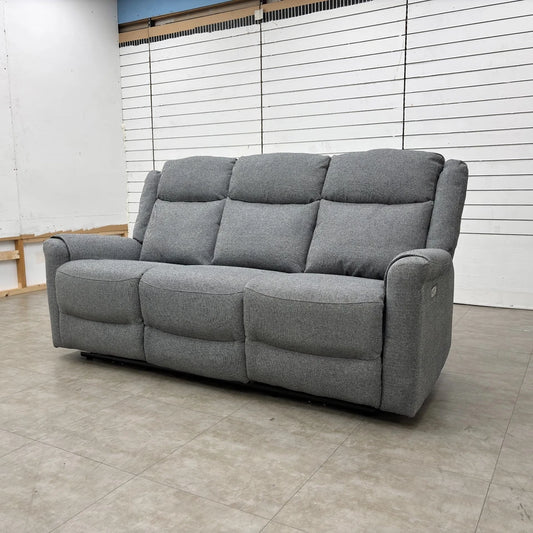 ‘Lexus’ Grey Fabric Power Recliner 3 Seater Sofa
