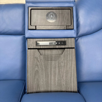 A view highlighting the buttons or controls for the power recliner and power headrest, possibly showing the USB charging port.