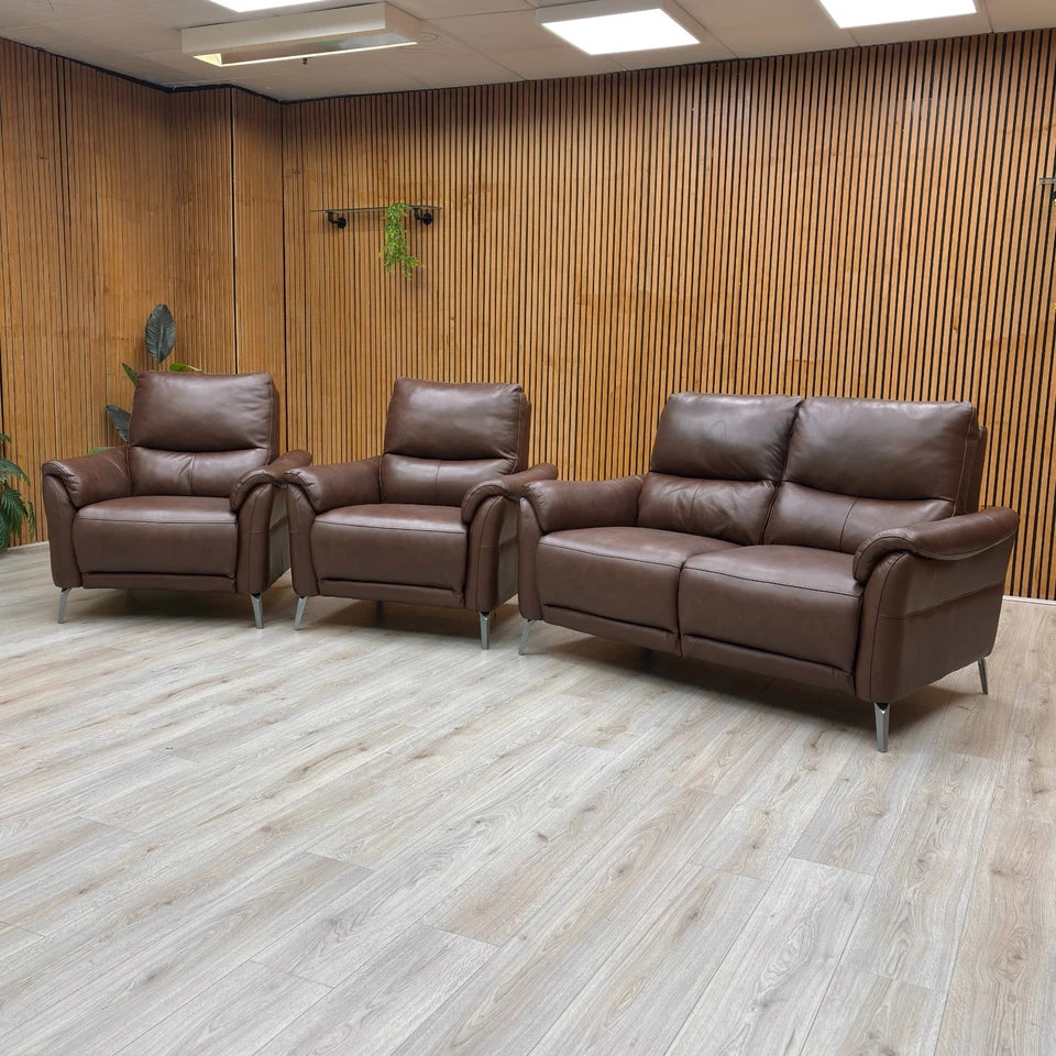 Front and side view of the Daytona 2-seater sofa, showing the stylish silhouette, pocket sprung seats, and fibre-wrapped foam cushioning.