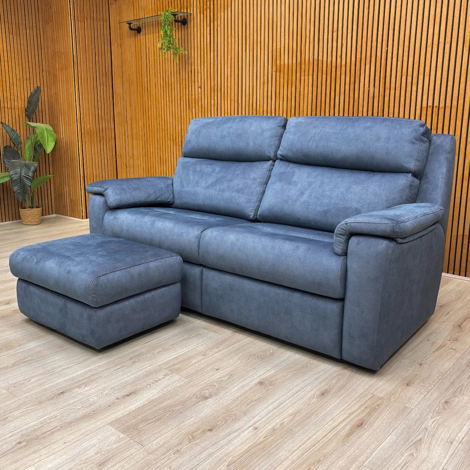 G Plan 'Thornbury' A125 Stingray Indigo Blue Velvet 3 Seater Sofa + Storage Footstool