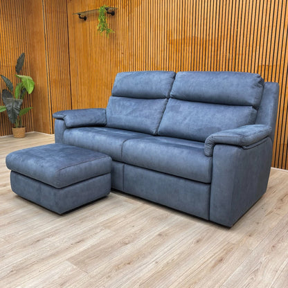G Plan 'Thornbury' A125 Stingray Indigo Blue Velvet 3 Seater Sofa + Storage Footstool