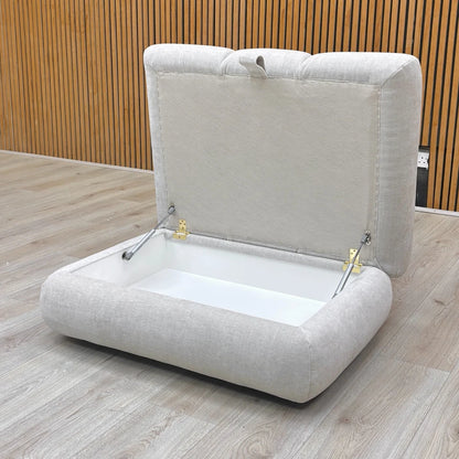 Image of the Waldorf Footstool with the lid open, revealing the internal storage compartment.
