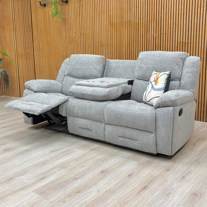Side view of the Weston Manual Recliner Sofa, showing the pull lever for the mechanism and the three seat cushions.