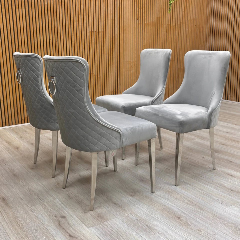 ‘Dolce’ Grey Velvet Knocker Handle Dining Chair - Set of 4