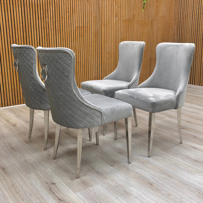 ‘Dolce’ Grey Velvet Knocker Handle Dining Chair - Set of 4