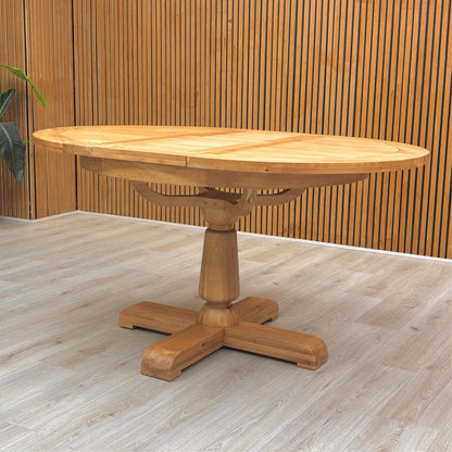 Furnitureland ‘Augusta’ Solid Oak 110cm Round Extending Dining Table with Wooden Legs