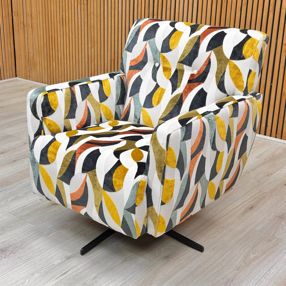 Side view of the 'Abberton' swivel chair, showing the generous seating and comfortable cold-cure moulded foam cushion.