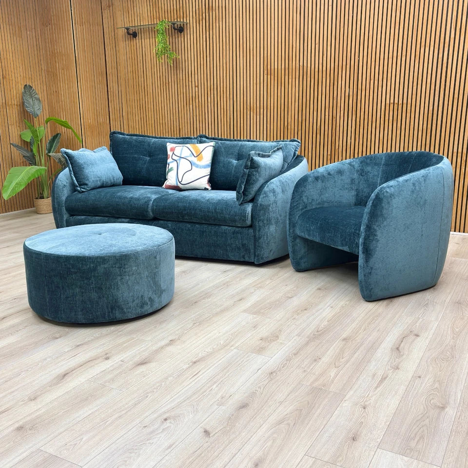 View of the Portobello Accent Chair and matching Round Footstool.