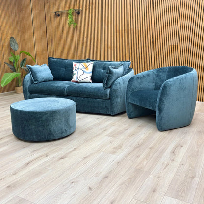 View of the Portobello Accent Chair and matching Round Footstool.