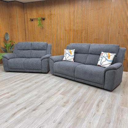 Angled view of the 3 Seater Sofa, emphasizing the texture of the Halifax Gunmetal Grey woven, suede-effect fabric.