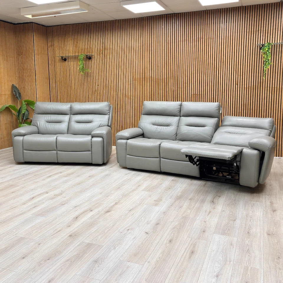Lifestyle setting of the leather sofa set, highlighting the rich Natural Ash (LA-4825) leather grain and modern design.