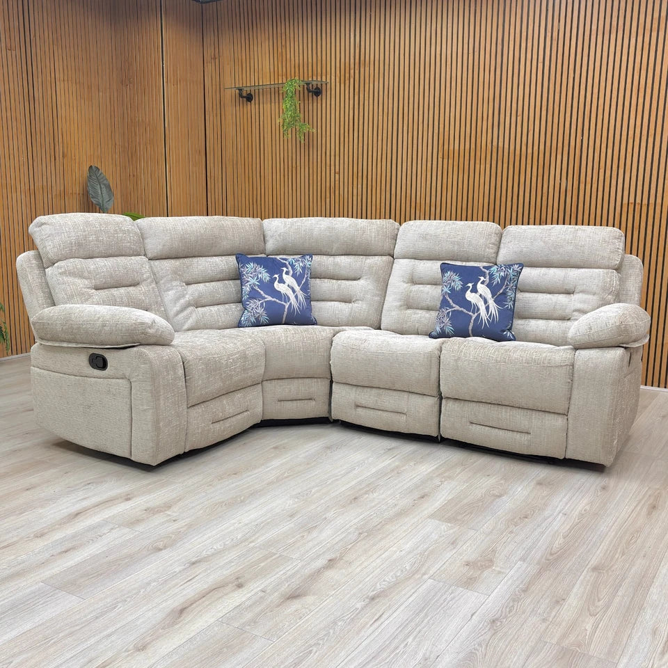 Front view of the Latte Corner Sofa Chaise, emphasizing its modular configuration and ample seating space.