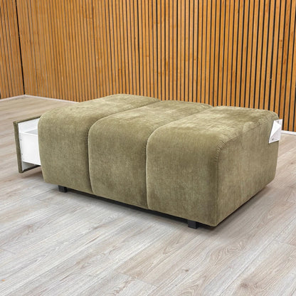 Detail image of the base and legs of the Olive Green Storage Footstool.
