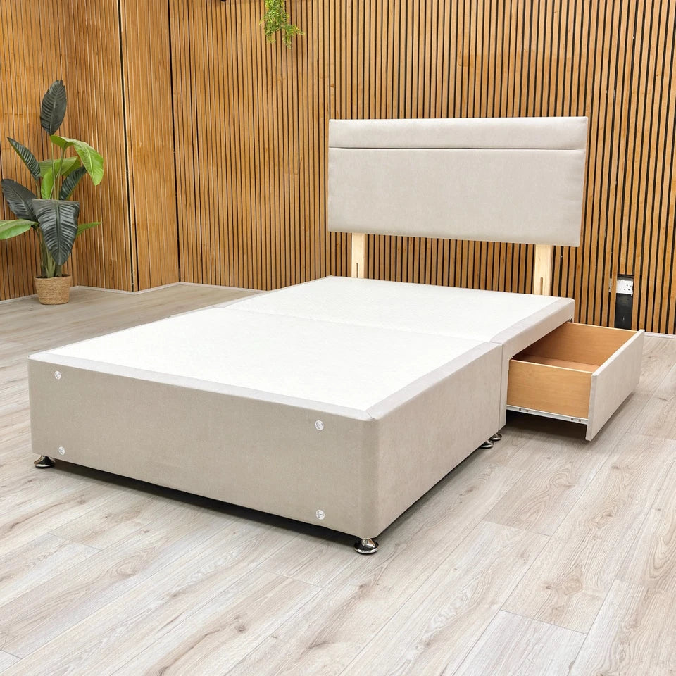 Frontal close-up of the plush Venice Mink Fabric Headboard, showcasing the modern design details.