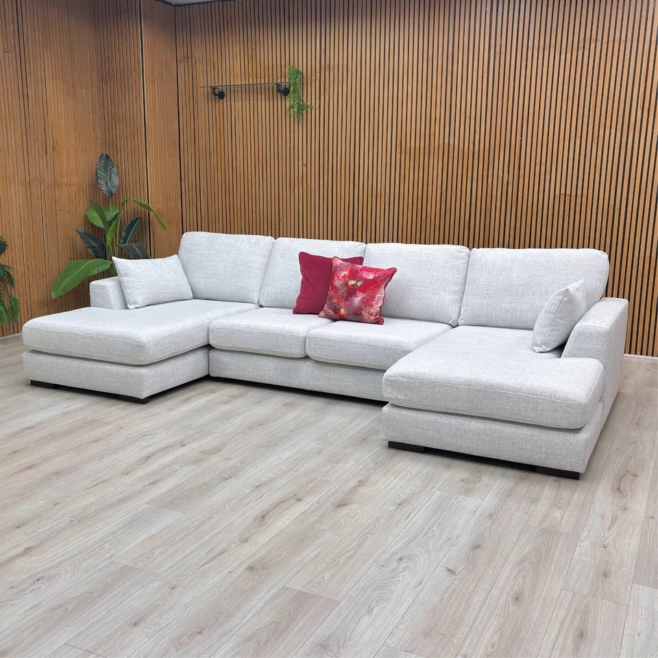‘Plush’ Ice Bobby Plain Fabric Formal Back Large Double Ended Chaise Sofa