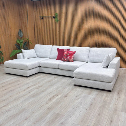 ‘Plush’ Ice Bobby Plain Fabric Formal Back Large Double Ended Chaise Sofa
