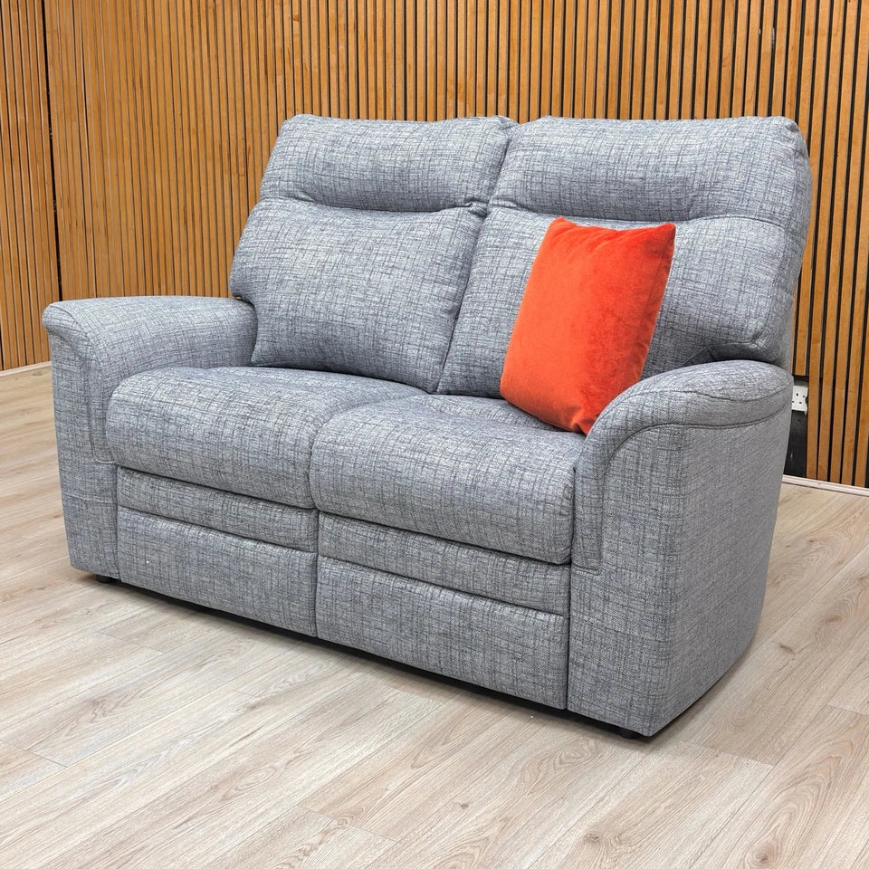 Full view of the Dash Blue Woven Fabric 2 Seater Sofa with comfortable arm, seat, and back cushioning.