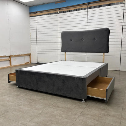 ‘Johnson’ Grey Velvet Divan 2 Draw Bed Base + Headboard - King