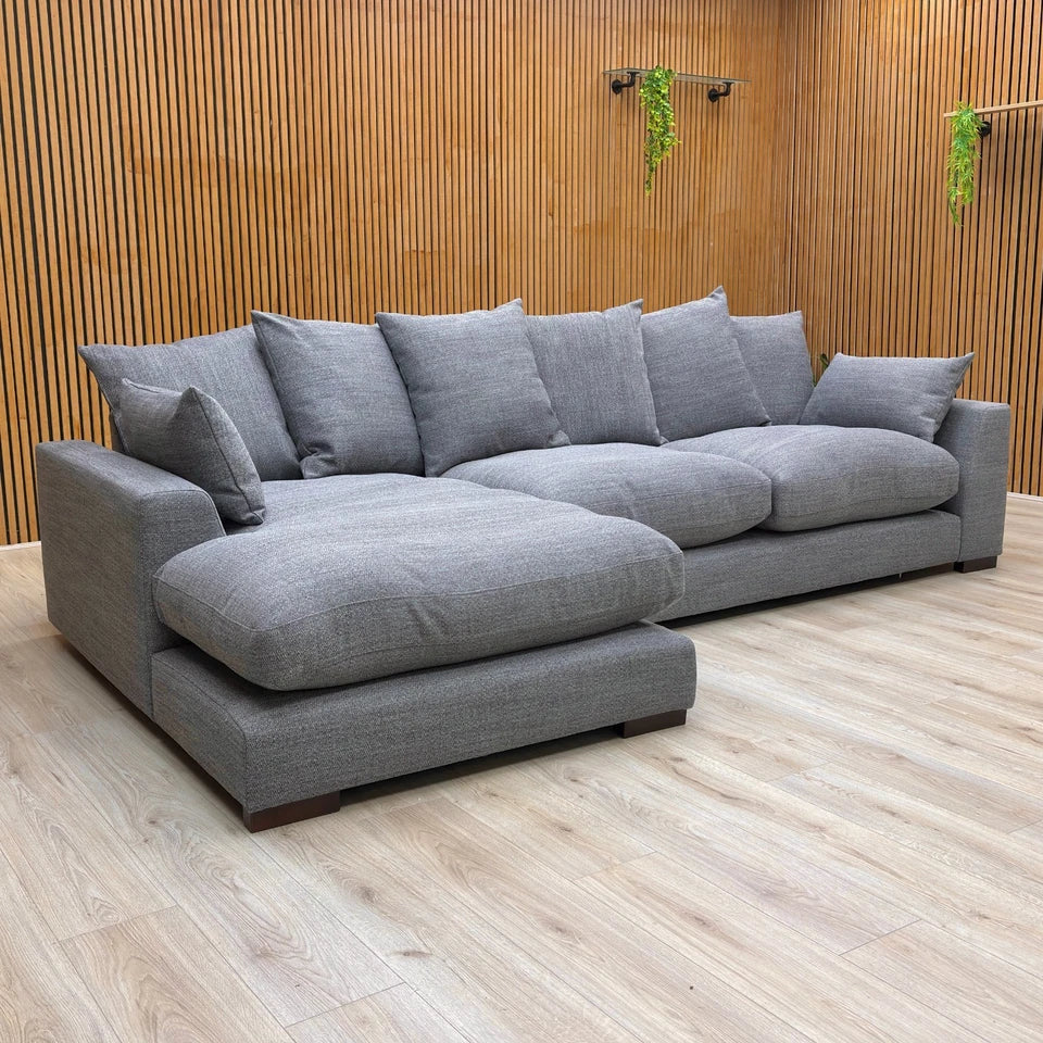 'Plush' Slate Bobby Plain Pillow Back Left Hand Facing Large Chaise End Sofa