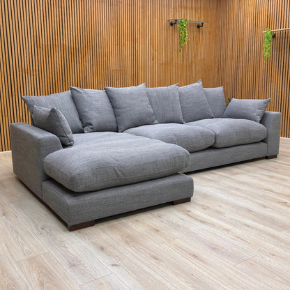 'Plush' Slate Bobby Plain Pillow Back Left Hand Facing Large Chaise End Sofa