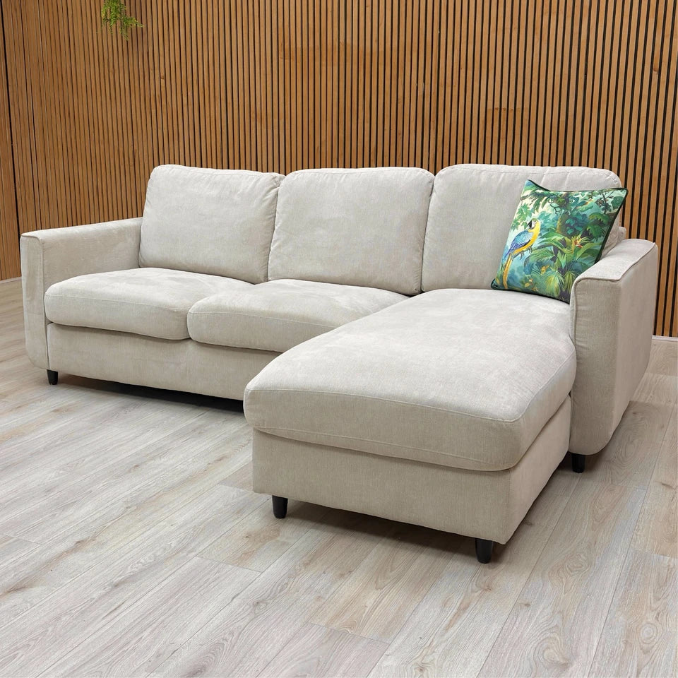 ‘Esprit' Silver Ebony Feet Fabric Right Hand Facing Open End Chaise Sofa Bed with Storage