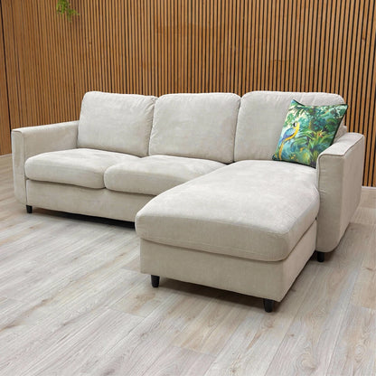 ‘Esprit' Silver Ebony Feet Fabric Right Hand Facing Open End Chaise Sofa Bed with Storage