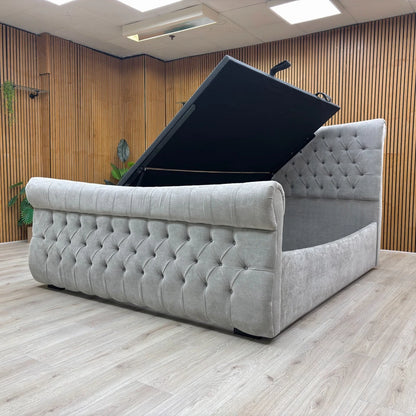 Sleep Story ‘Lance’ Dapple Oyster Velvet Left Hand Side Opening Ottoman Bed Frame - Super King
