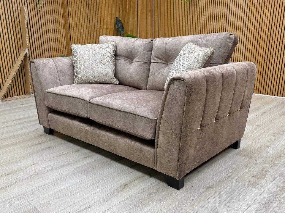 Lifestyle shot of the 'Mariah' Dapple Chocolate Velvet 2 Seater Sofa.