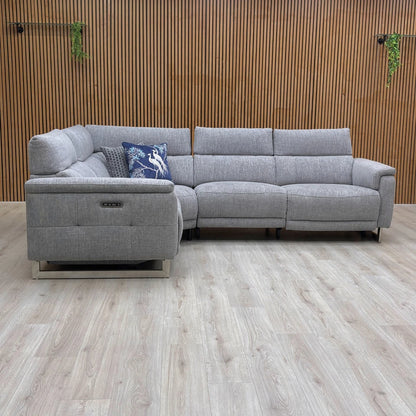 ‘Moet' 12445 Anivia Grey Fabric Double Power Recliner Left Hand Facing Corner Sofa with Telescopic Headrests