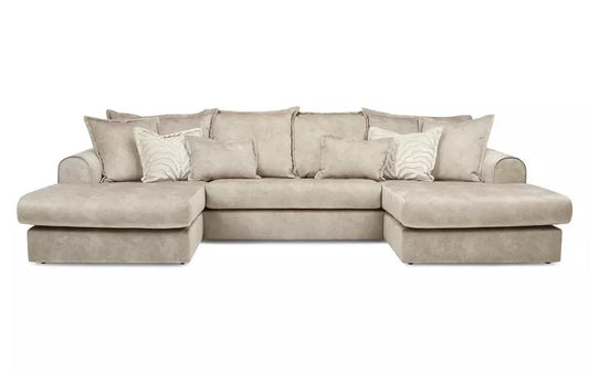 ‘Serenis’ Oatmeal Rest Velvet Large Double Ended Chaise Sofa