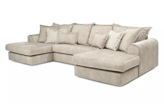 ‘Serenis’ Oatmeal Rest Velvet Large Double Ended Chaise Sofa