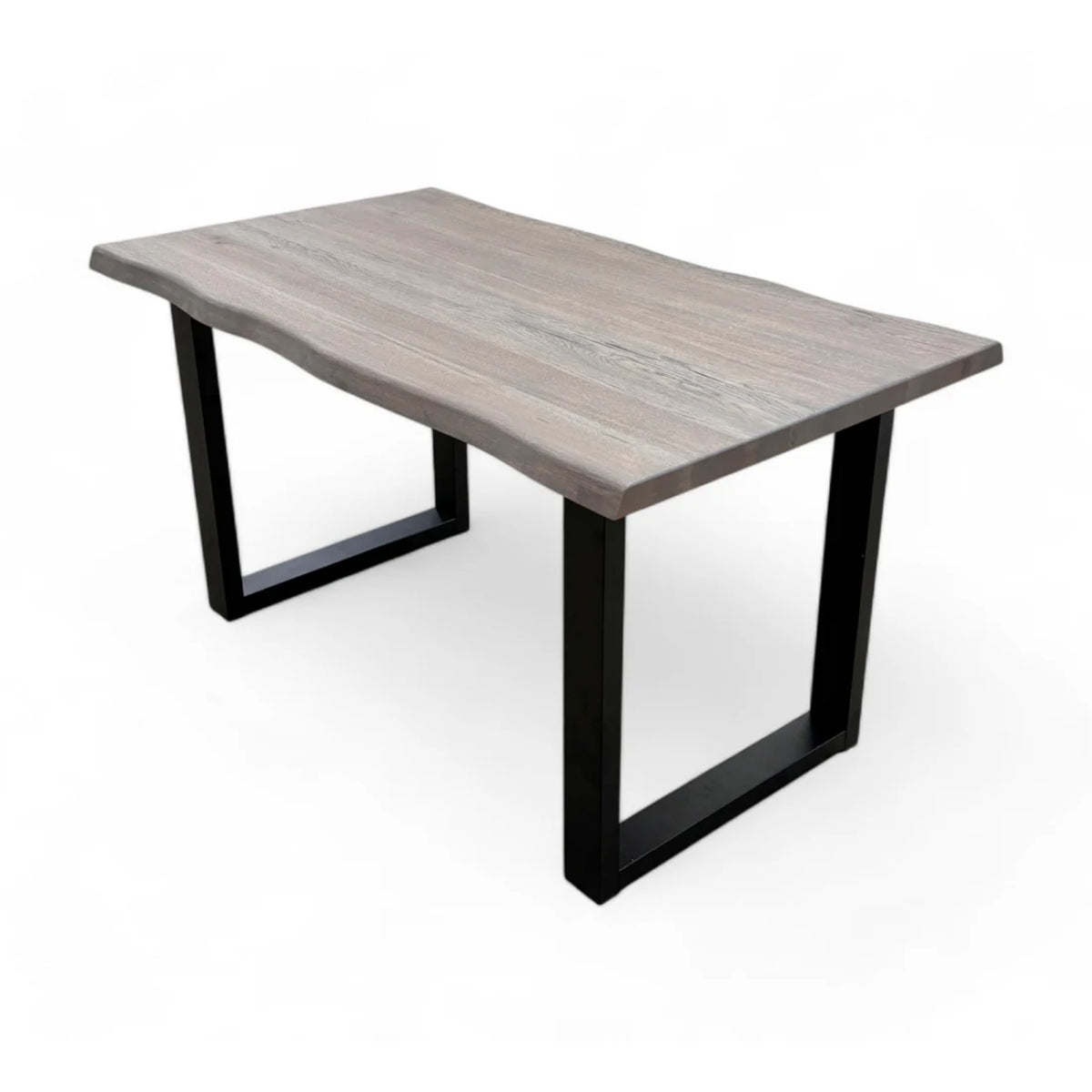 Compact 'Terra' Vintage Grey Oak Raw Edge Dining Table with U-Shaped Legs