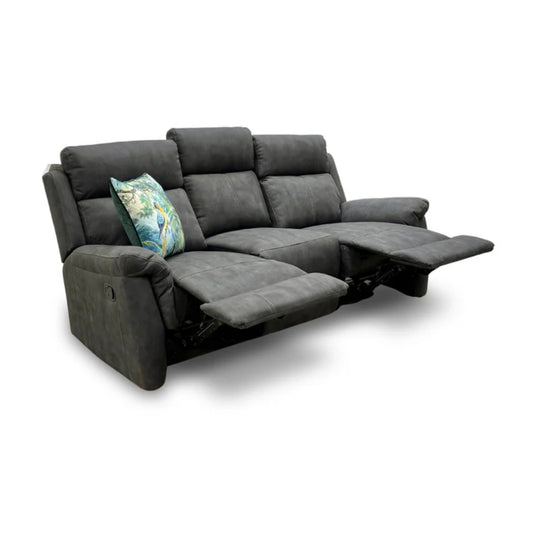 ‘Oscar’ Charcoal Soft Leather Manual Recliner 3 Seater Sofa