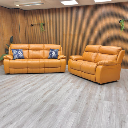 A view highlighting the generous size of the 3-Seater Sofa and the rich texture of the honey yellow leather upholstery.