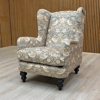 ‘Jhonson’ Green and Yellow Combination Floral Pattern Velvet Winged Accent Chair